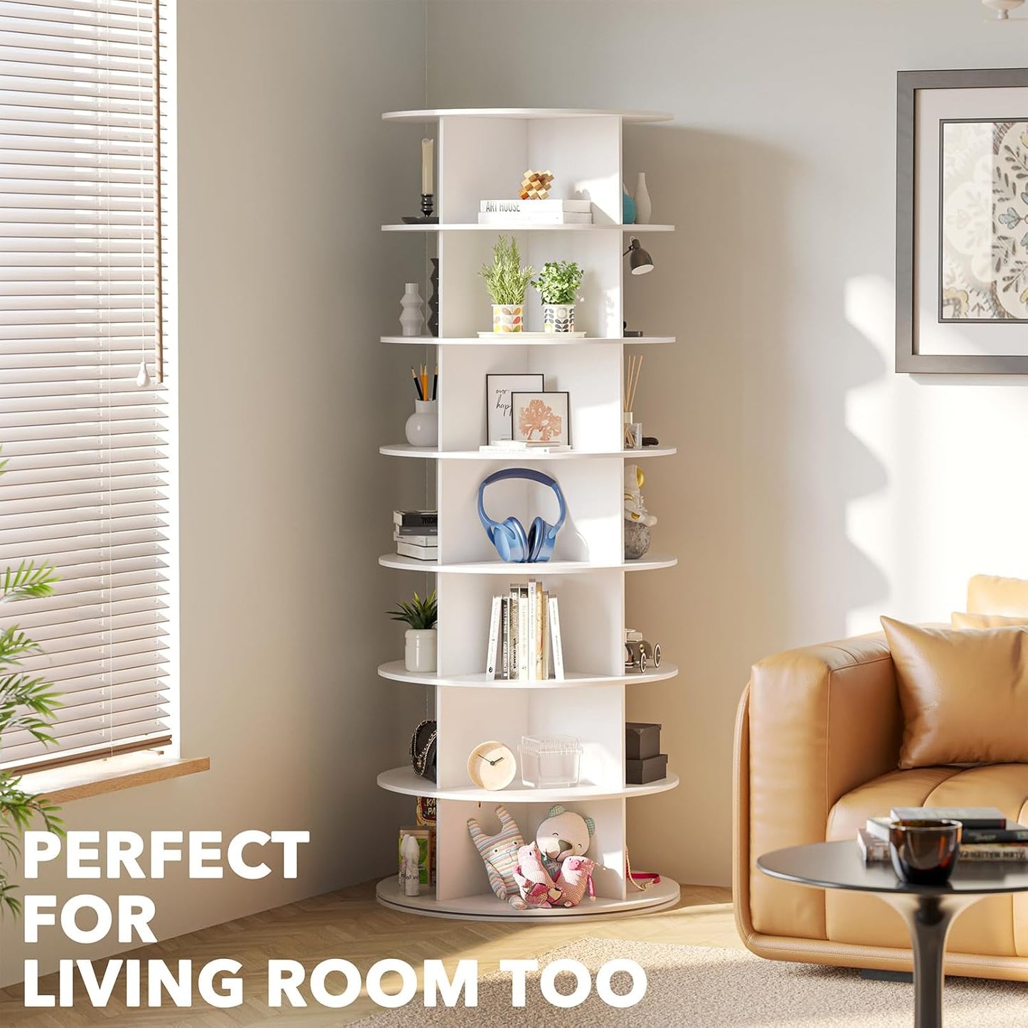 7 Tier Rotating Shoe Rack Tower Revolving 360 Storage Round Carousel with Spinning Shoe Display, Vertical Handbag for Organized Storage