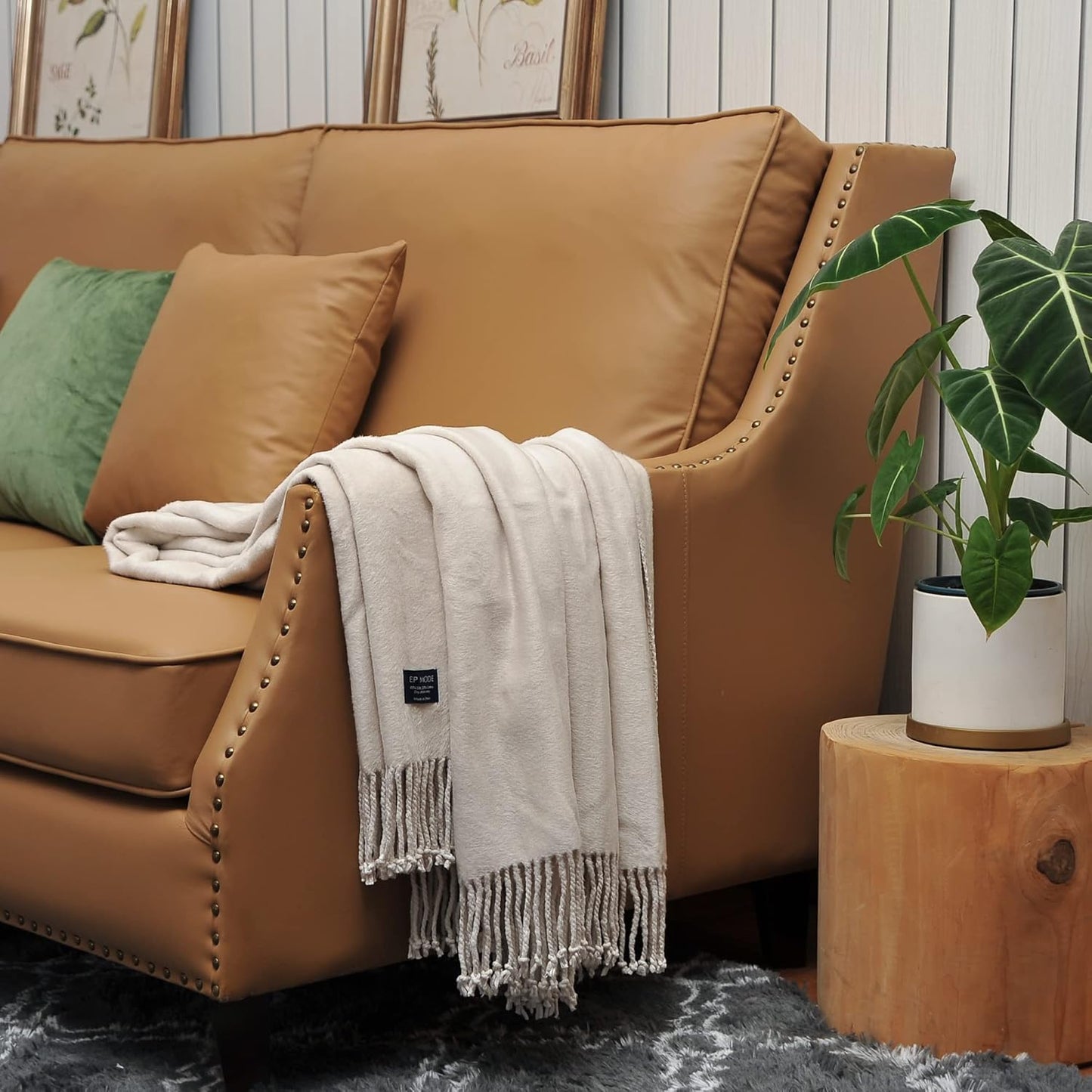 Mode Fringed Mulberry Silk Throw Blanket for Sofa Whisper White