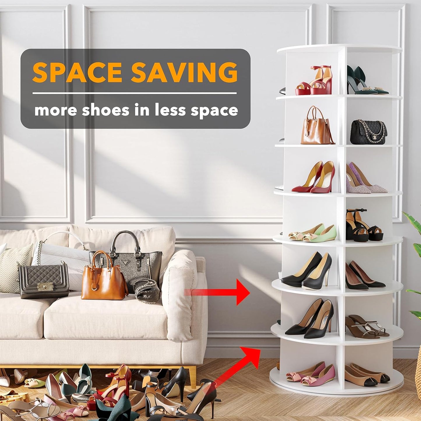 7 Tier Rotating Shoe Rack Tower Revolving 360 Storage Round Carousel with Spinning Shoe Display, Vertical Handbag for Organized Storage