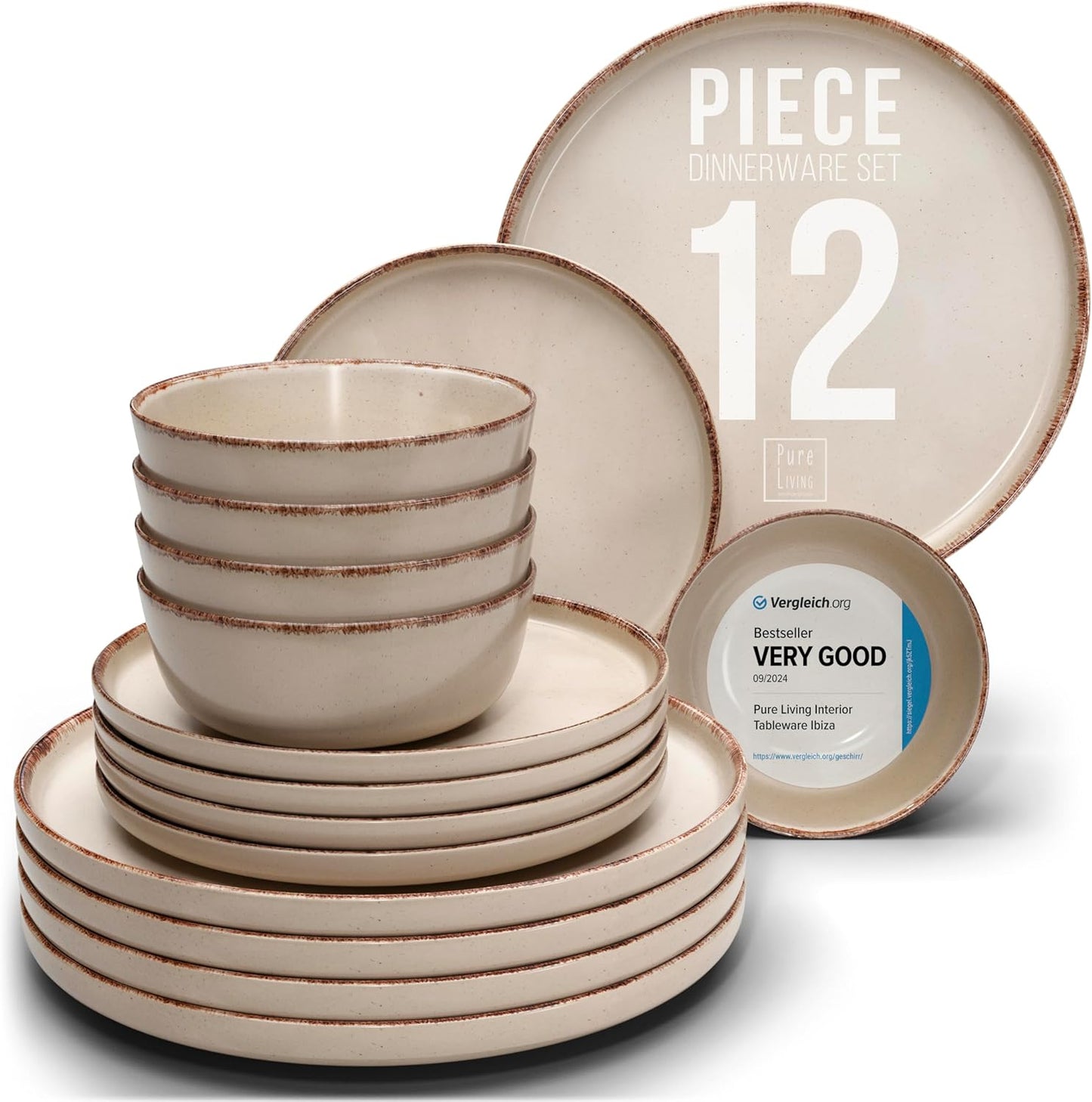 12 Piece Dinnerware Sets for 8 - Modern Style Stoneware Dinnerware Set - Scratch Resistant, Dishwasher Safe Plates and Bowls Sets Ceramic, Dish Set, Bowl and Plate Set - Black and Petrol Blue…