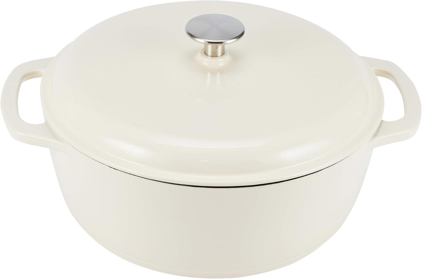 Iron Oven Pot with Lid, Enameled, Round, Dual Handles, Heavy-Duty, Small, 4.3-Quart, White
