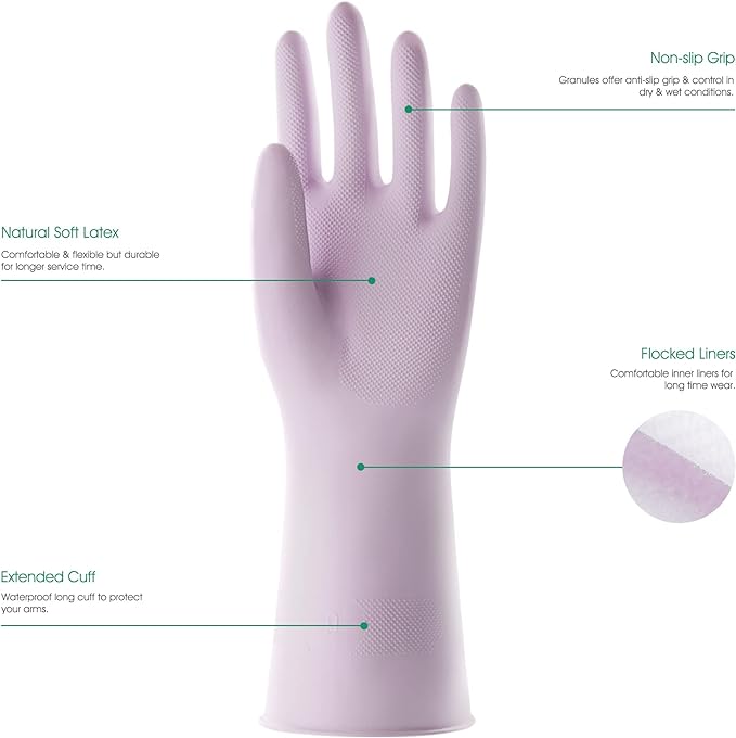 3 Pairs Colorful Household Gloves with Cotton Liner & Non-slip Grip, Water Resistant Reusable Dish Washing Rubber Gloves for Kitchen & Bathroom Cleaning, Medium