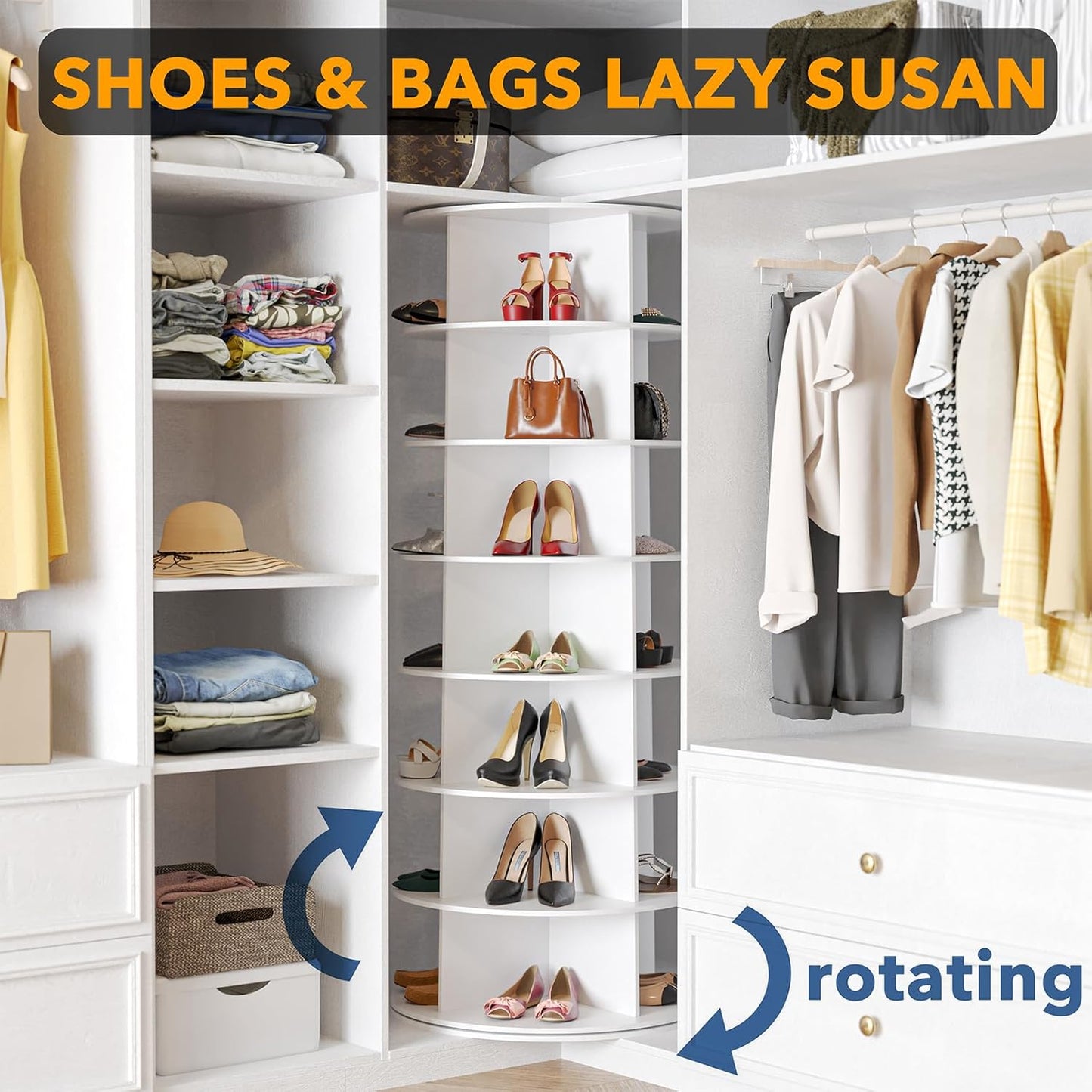 7 Tier Rotating Shoe Rack Tower Revolving 360 Storage Round Carousel with Spinning Shoe Display, Vertical Handbag for Organized Storage