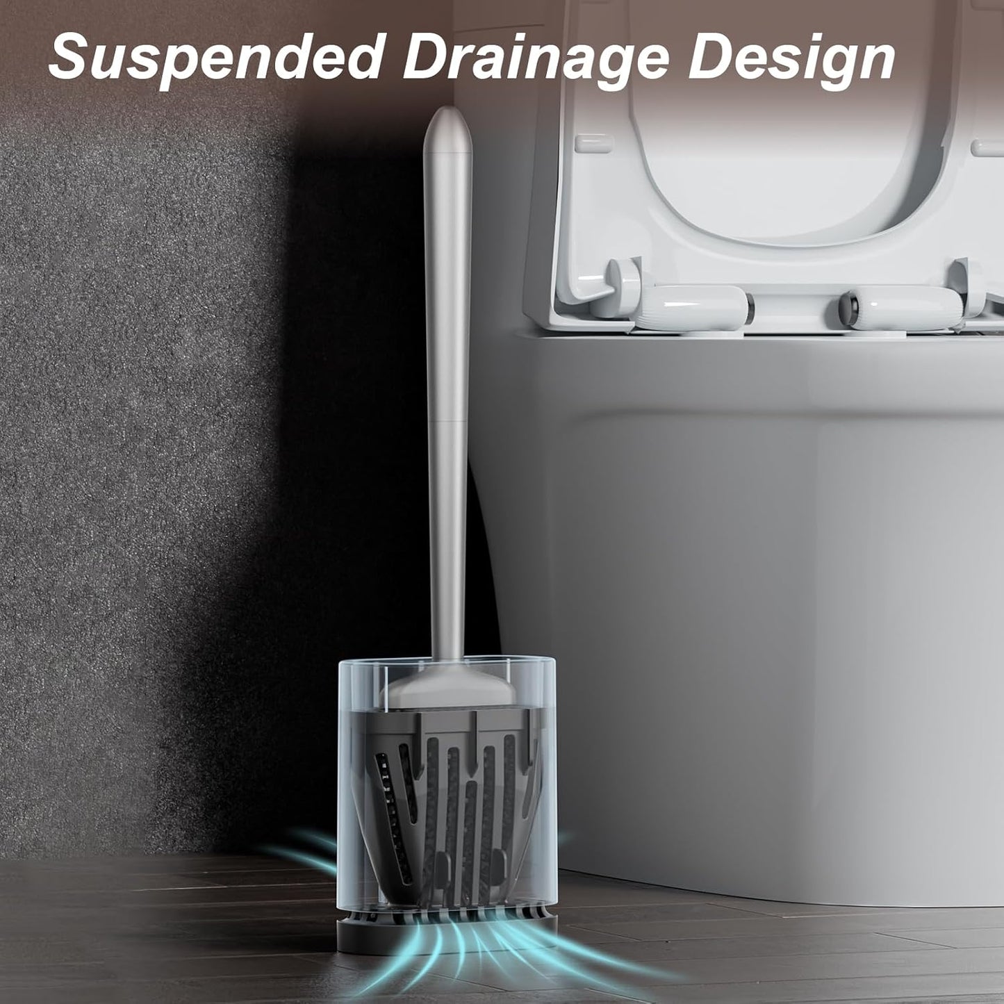 Toilet Brush and Holder Set - Flexible Toilet Bowl Brush Head with Silicone Bristles, Compact Size for Storage and Organization, 1 Pack in Silver