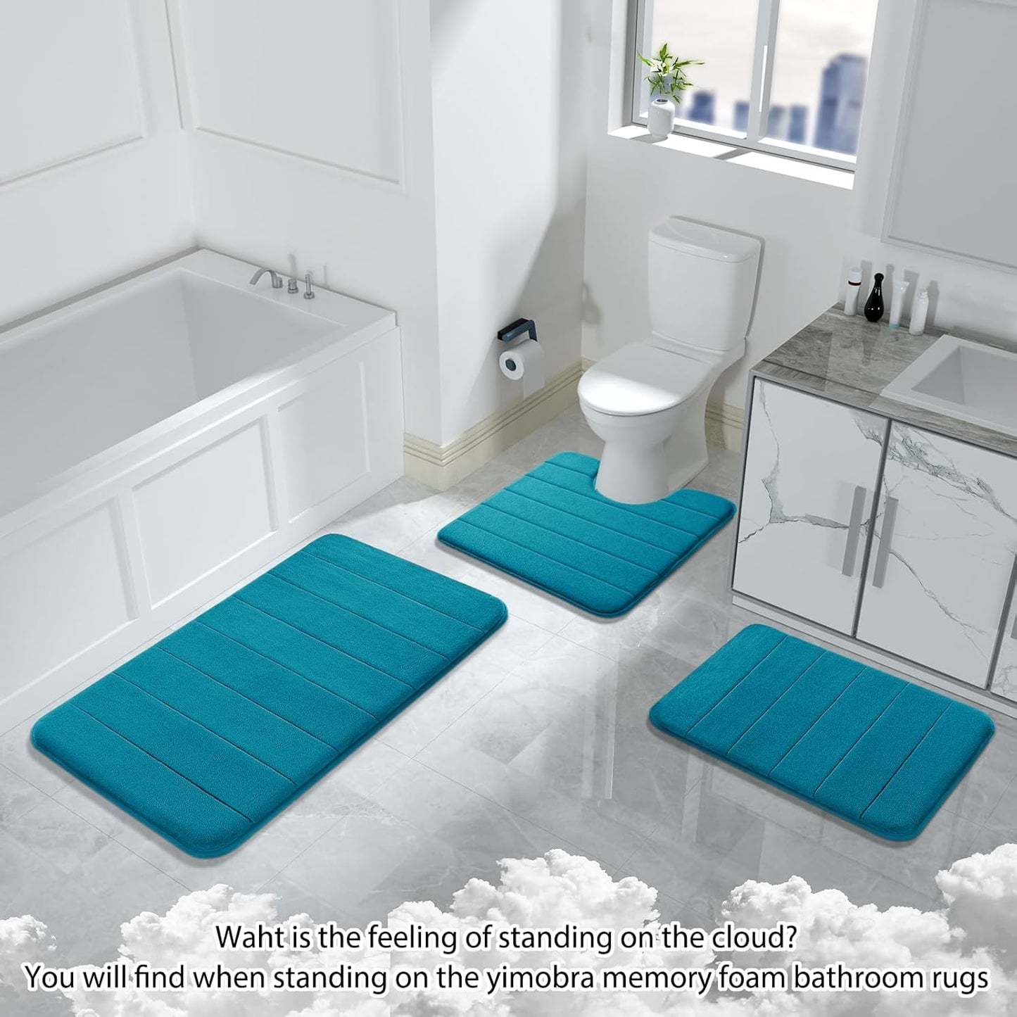 Memory Foam Bath Mat Large Size, 31.5 x 19.8, Super Soft Non-Slip Bathroom Rug, Water Absorption, Machine Wash, Thick, Comfortable, Easier to Dry for Bathroom Mat, Tub and Shower, Lavender