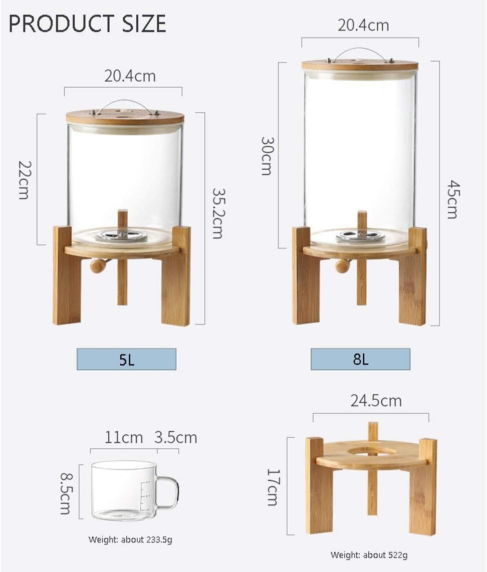 Flour and Cereal Container, 5L/8L, Rice Dispenser, Creative Glass Food Storge Container for Kitchen Organization and Pantry Store, Airtight Lid and Wooden Stand 5L