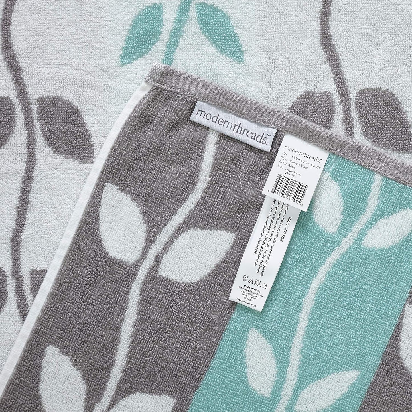 6-Piece Yarn Dyed Towel Set Organic Vines Blue - Bath Towels, Hand Towels, & Washcloths - Super Absorbent & Quick Dry - 100% Combed Cotton