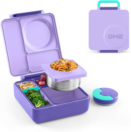 Bento Box for Kids - Insulated Bento Lunch Box with Leak Proof Thermos Food Jar - 3 Compartments, Two Temperature Zones - (Purple Plum) (Single)