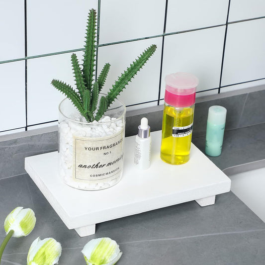 Wood Riser Tray Soap, Stand Soap Tray for Kitchen Sink, Wood Pedestal for Kitchen Counter Sink Stand Decorative Rustic Bathroom Dishes Plant Bottles Candles Display(9 x 6 Inch,Brown)